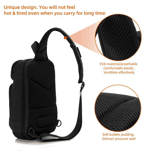 Sling Bag for Men Black Crossbody Bag with USB Charging Port Fits 10.2 inch iPad - Picture 5 of 6