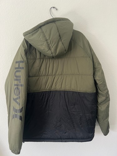 Hurley Mens XL Green Black Puffer Hooded Full Zip Jacket /3A - Picture 4 of 5