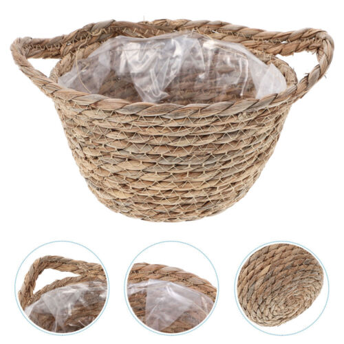 Straw Flower Basket Handwoven Decorative Baskets Planter with Handle