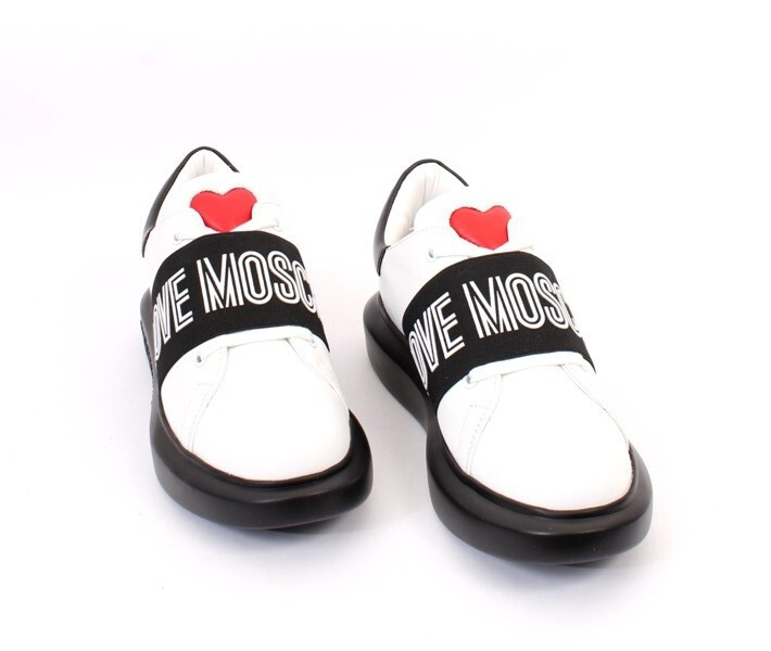 Love Moschino 15084 Black White Leather Logo Lace Platform