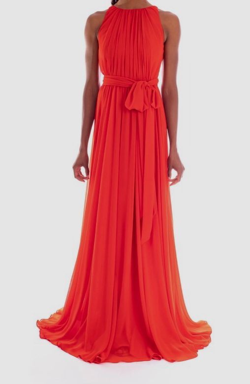 $695 Badgley Mischka Women's Red Pleated Georgette Gown Dress Size 4