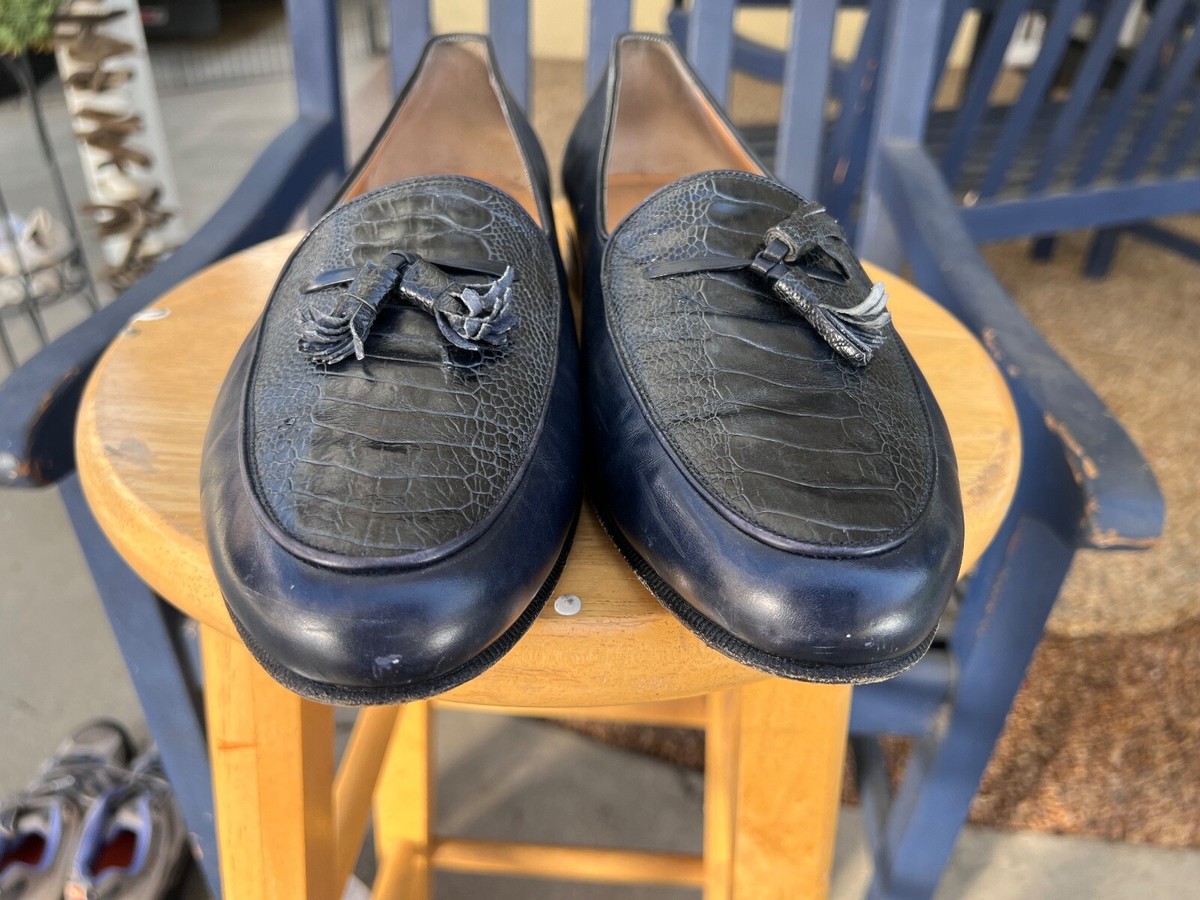 Mens SALVATORE FERRAGAMO Blue Ostrich Tassel Loafer Slip On Shoe