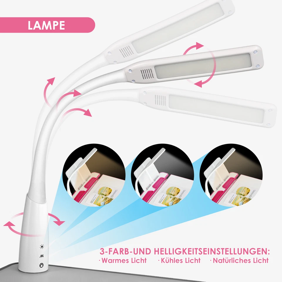Kinderschreibtisch Schülerschreibtisch Verstellbar Neigbar mit Stuhl&Lampe Rosa - Bild 2 von 4