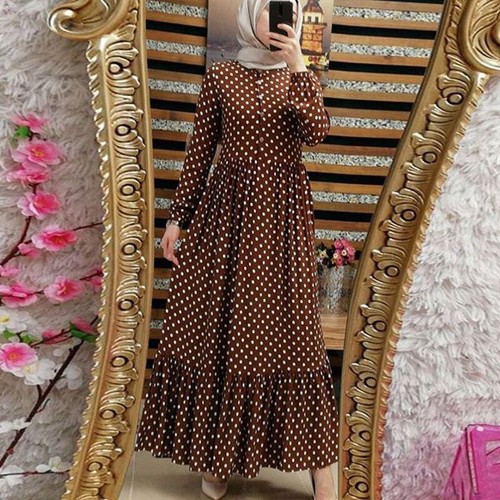 Muslimisches Dubai Kaftan Robe lockeres langes Maxikleid für Damen Tupfen Shirtkleid Plus - Bild 4 von 14