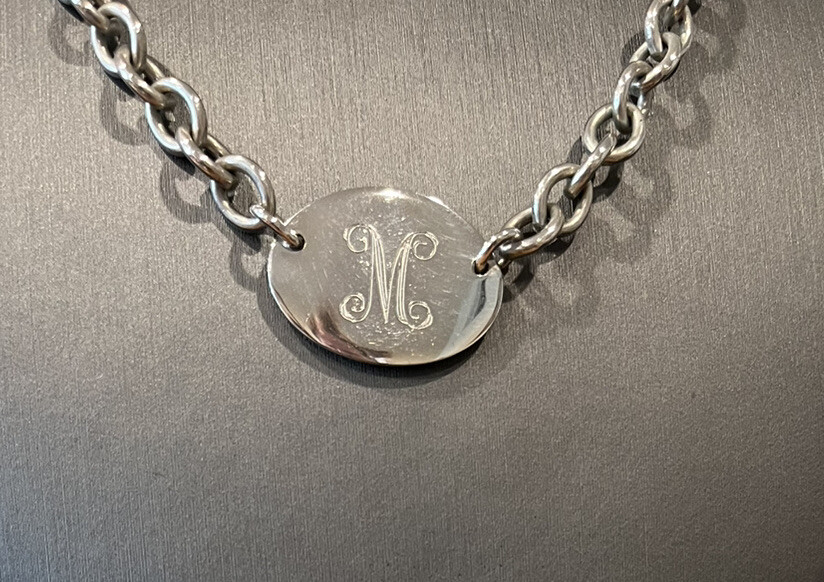 Personalized M Initial Oval Pendant Necklace with… - image 2
