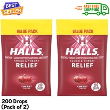 Halls Relief Cherry Cough Drops, Value Pack, 200 Drops (Pack of 2) ...