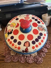 CHEIN Peanuts SNOOPY CHARLIE BROWN Tin Litho SPINNING TOP Vintage Schulz Toy