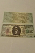 2 MILLION DOLLAR PLAY MONEY/NOVELTY ITEM LINCOLN RELIGIOUS TRACT ONE SIDED BILL