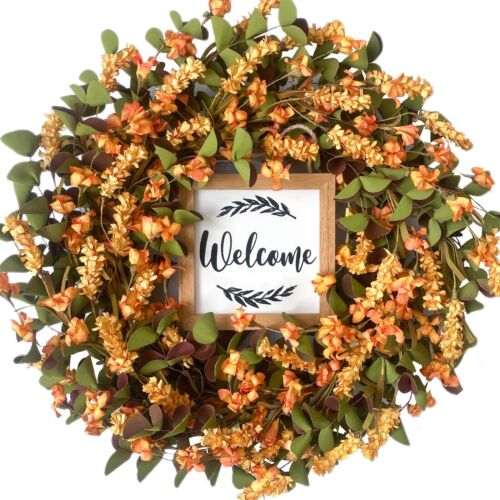 Fall Wreaths for Front Door Outside - 22'' Autumn Wreath with Welcome Sign Mu...