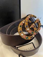 GUCCI Black Leather Belt with Gem Double GG Buckle Size 85 cm, Fit's 28/30 Waist