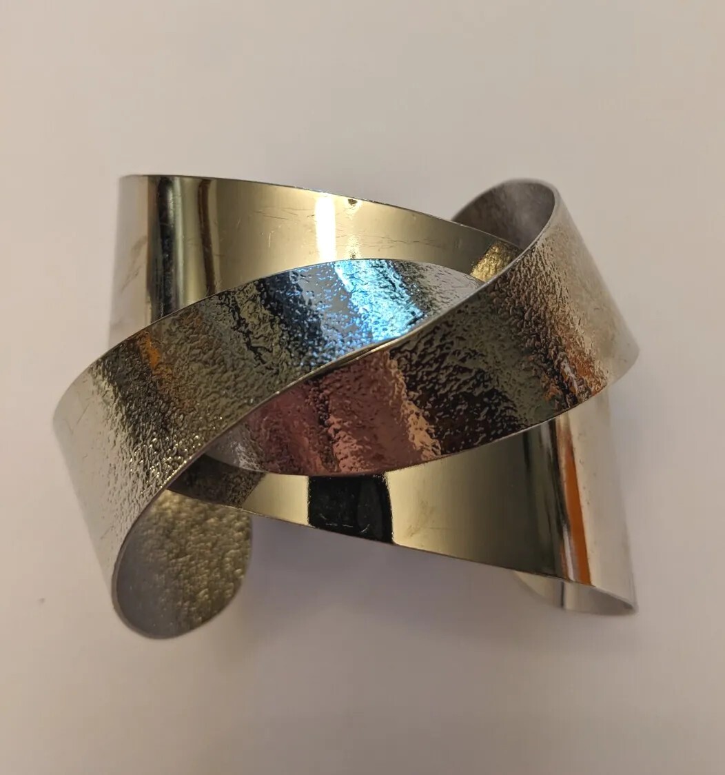 Big Silver tone Cuff Bracelet Statement Jewelry C… - image 1