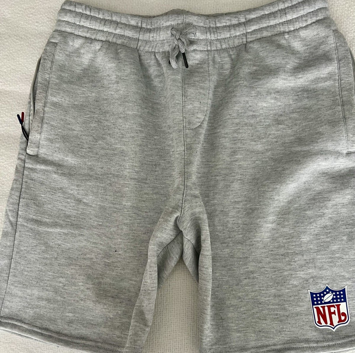 NFL FOOTBALL SWEAT SHORTS ATHLETIC LARGE GREY ELASTIC WAIST