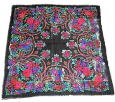 CHALLIS by Berkshire Vintage Scarf Floral Garden Fringe 30" Made in Japan