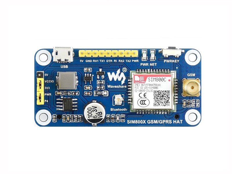 Waveshare 5V GSM/GPRS/Bluetooth HAT for Raspberry Pi Supports SMS HTTP FTP