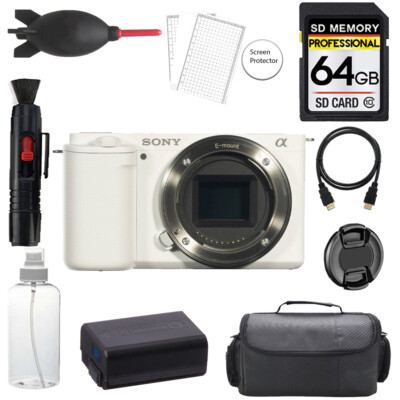 Sony ZV-E10 Camera Body (White) + 64GB + Bag+ Screen Protector- Basic Kit