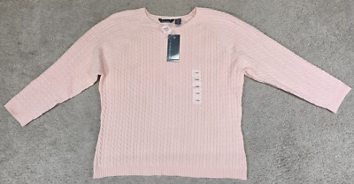 Hillard & Hanson Casual Pink Cable Sweater X-Large NEW Fisherman