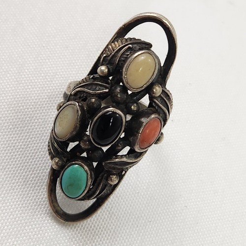 NAKAI Sterling Silver Ring Native American Jewelry Turquoise Onyx Gem Stone