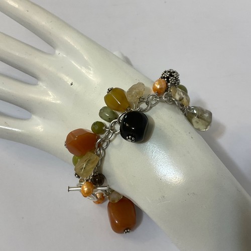Bracciale Vintage Silpada Argento Sterling Pietre Miste Perle Cha-Cha Pendente 8” - Foto 23 di 24