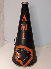 Vintage Cheerleader Megaphone 21" High School Pep Cheer Hand Painted Panther 70s