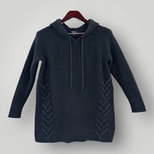 Suéter tórrido tejido negro con capucha acanalada con cordones túnica raglán talla 0 (grande 12)