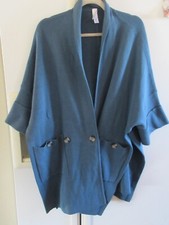 Marla Wynne Kimono Cardigan topper teal blue Poncho Lagenlook oversized s m l
