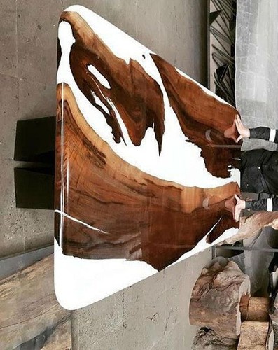 White Epoxy Resin Center Sofa & Dining Table Top Handmade Modern Art Furnitures - Picture 5 of 7