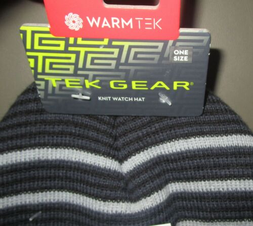 TEK GEAR~OS~Black Striped Thinsulate Cuffed Knit Watch Beanie Hat MTG83HT00S - Picture 2 of 4