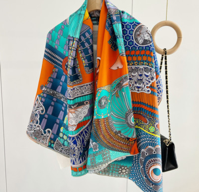 100% Silk warrior Print Pure Twill Silk Wrap Scarf Bandana Large Shawl 53'' NEW