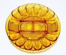 Vintage L.E. Smith Deviled Egg Relish Platter Plate Tray Amber Heritage 11"