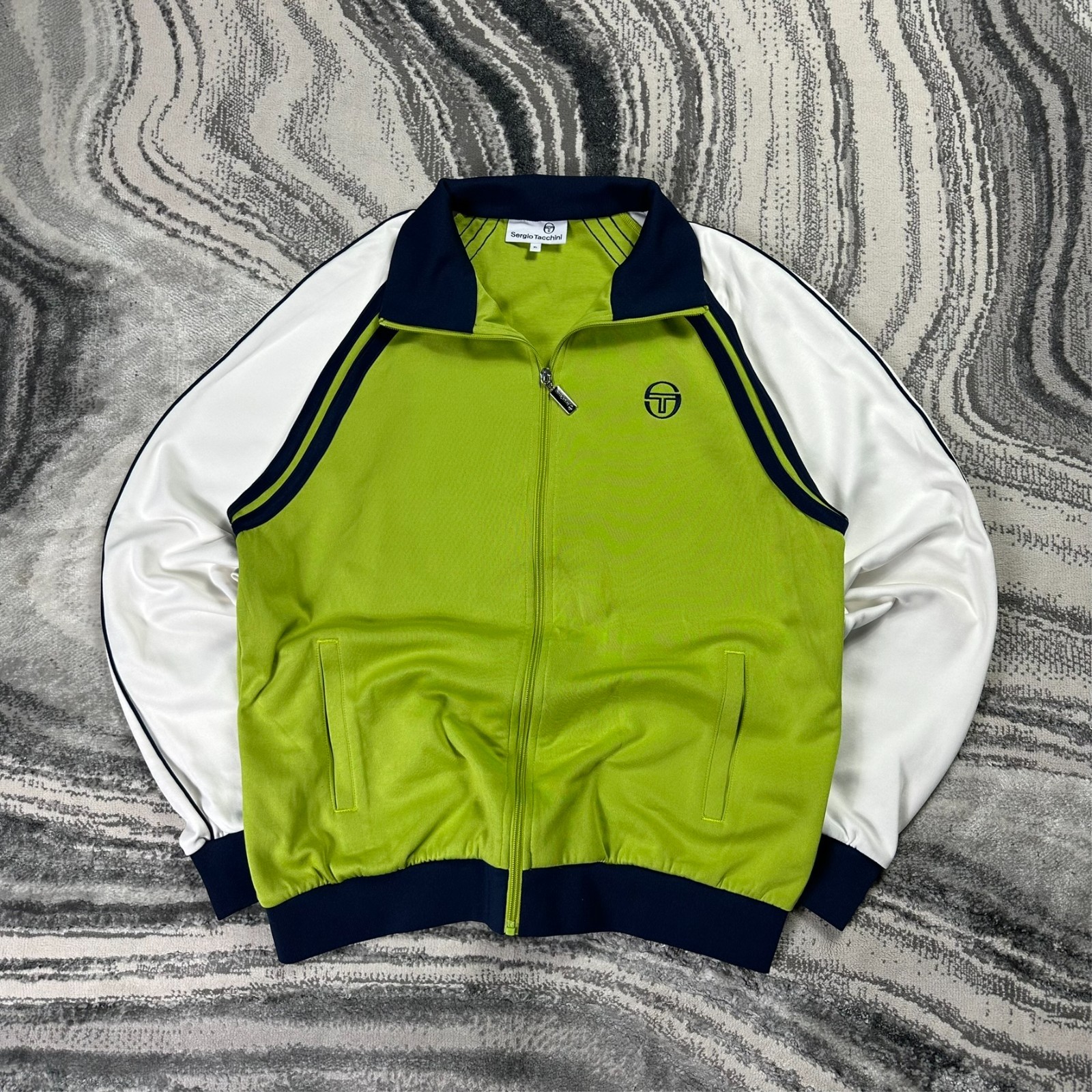 Vintage Sergio Tacchini Ghibli Green Navy White Size XL Funnel Neck Track Jacket
