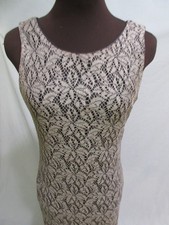 Vintage DANI MAX Tan Lace Black Lined Round Neck V Back Long Dress,  Size 6, NM!