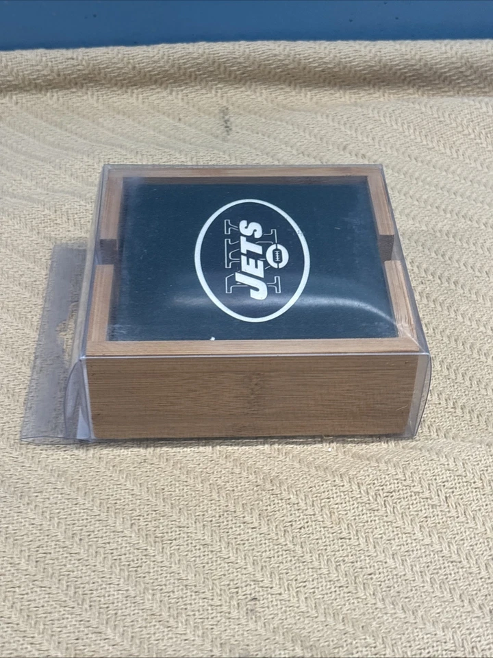 New York Jets Coasters Set of 4 Ceramic In Wood Caddy Drink Bar NFL Man Cave - Image 3 of 4