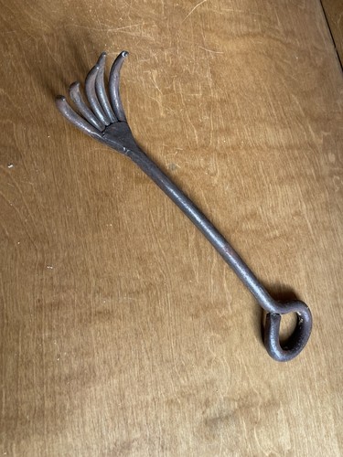 Antique Primitive Forged Iron Hardware Store Nail Bin Rake 12" Long
