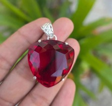 22 CT Natural Red Ruby Trillion Loose Gemstone 925Solid Silver Certified Pendant