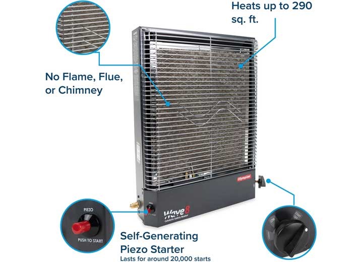 Camco 57351 Olympian Wave 8 Catalytic Safety Heater – 4200-8000 BTUs