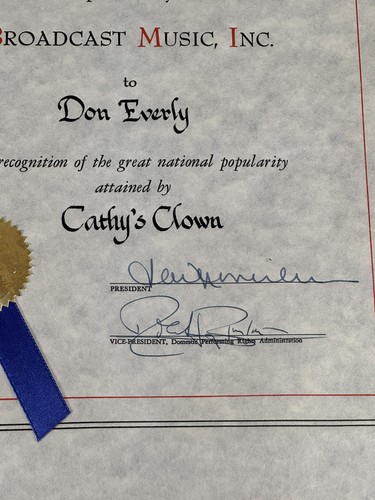 The Everly Brothers Don Everly 1960 Cathy’s Clown BMI Award - Bild 3 von 8