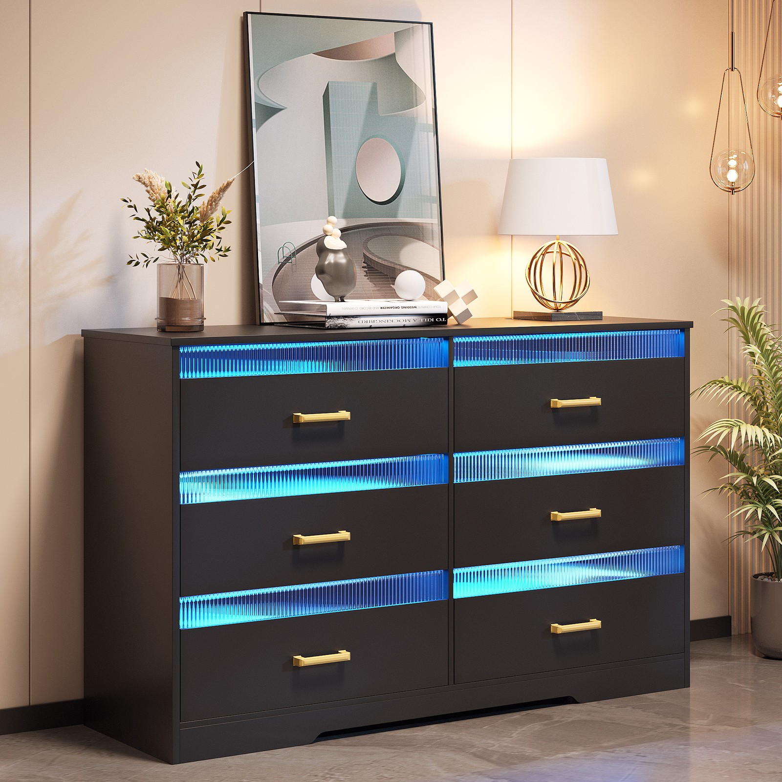 Modern 6-Drawer LED Dresser for Bedroom - Large Storage Chest