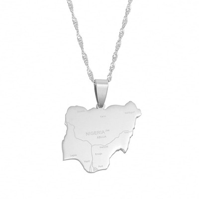 Nigeria Map Pendant Necklace Africa Nigerian Map With City Name Pendant Necklace