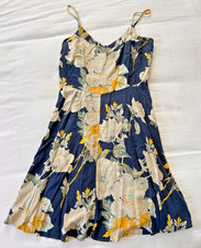 GAP dress flowy flowers blue yellow cream, straps smocked -Wo's L- Coastal Boho