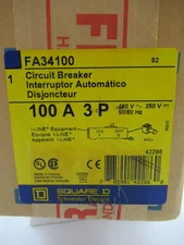 Square D FA34100 Circuit Breaker 100 Amp 480 Volt 3 Pole Grey 18K -NEW-B