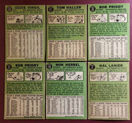 Vintage 1967 Topps Old Baseball Cards San Francisco Giants 6-card Lot *G/Vg* - Picture 3 of 3