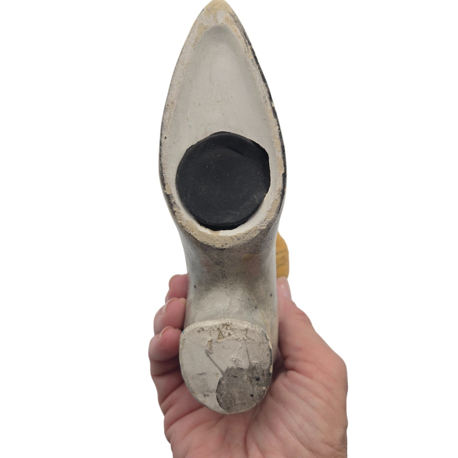 Plaster Victorian High Heel Boot Pincushion 7" tall