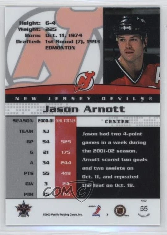 2001-02 Pacific Vanguard Jason Arnott #55 - Image 2 of 2