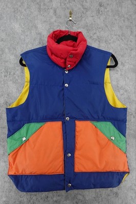 Vintage Sundance Products Goose Down Vest Blue Red Yellow Green Nylon Size L