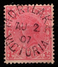 Australia Victoria 1905 One Penny 1d red perf 12 x 12&frac12; SG417 Used Mortlake CDS