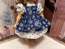 3 pc Dot Blue Dress Blue SnowflakesApron Set Doll clothes fits 18" Ideal Giggles