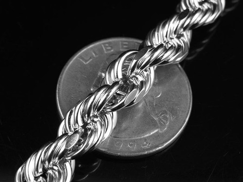 Men's\Ladies Solid Rope Chain 7.5MM Real 10K White Gold 20"-30" - Afbeelding 6 van 7