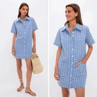 Tuckernuck Pomander Place Lacie Dress in Embroidered Denim Color Size Large