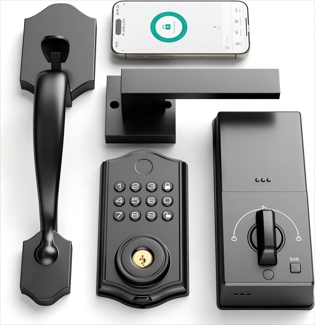 Smart Keyless Front Door Lock Set with Fingerprint Handle
