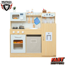 Wooden Play Kitchen Set for Kids with Storage, Fridge, Oven  Ice Maker